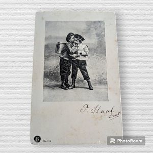 Postcard RPPC 2 Young Boys Whispering 1906 Antique BG #114 School Dutch 1c Stamp